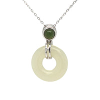 White Jade Doughnut Pendant with Green Jade Bail in Silver
