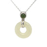 White Jade Doughnut Pendant with Green Jade Bail in Silver