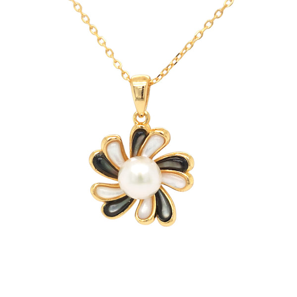 18K Gold Plated Sterling Silver Flower Pearl Necklace