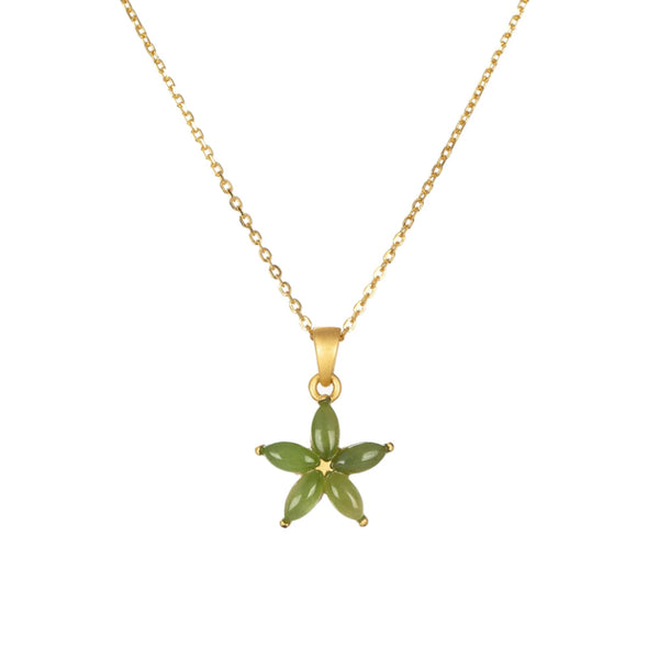 Flower Nephrite Jade Necklace set in 925 Sterling Silver