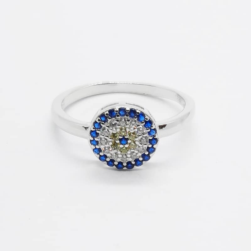 Rhodium Plated Sterling Silver CZ Evil Eye Ring