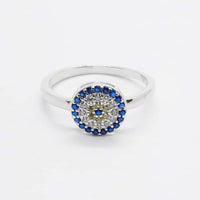 Rhodium Plated Sterling Silver CZ Evil Eye Ring