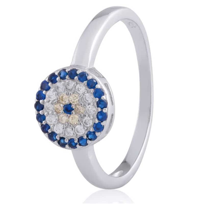Rhodium Plated Sterling Silver CZ Evil Eye Ring