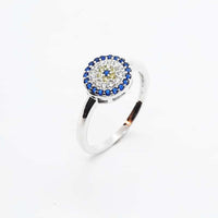 Rhodium Plated Sterling Silver CZ Evil Eye Ring