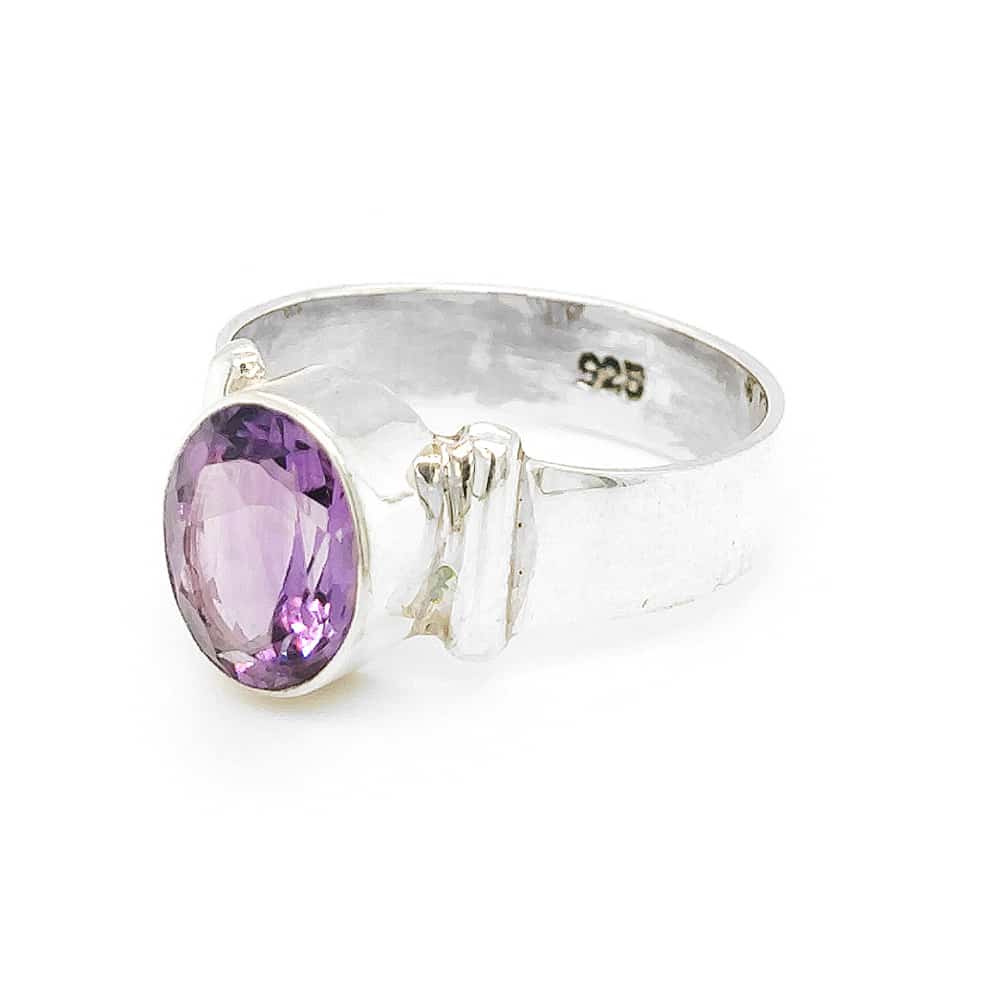 Amethyst Oval Gemstone Silver Ring