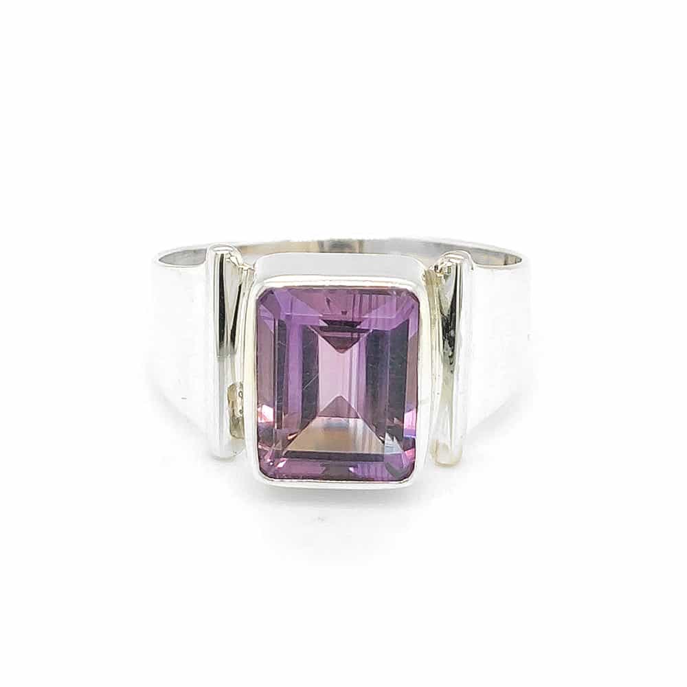 Amethyst Rectangular Gemstone Silver Ring