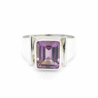 Amethyst Rectangular Gemstone Silver Ring