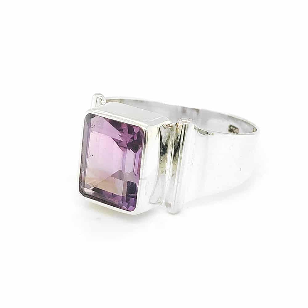 Amethyst Rectangular Gemstone Silver Ring