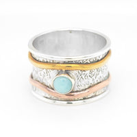 Three Tone Sterling Silver Ring with Larimar
