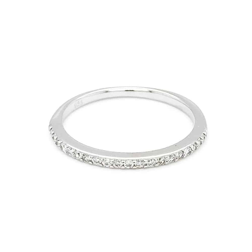 Rhodium Plated Sterling Silver CZ Fine Ring
