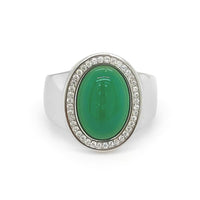 Green Onyx and CZ Sterling Silver Ring