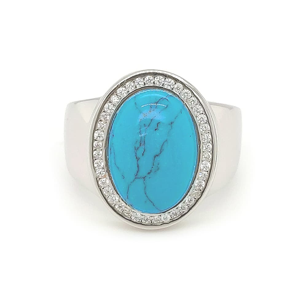 Turquoise and CZ Sterling Silver Ring
