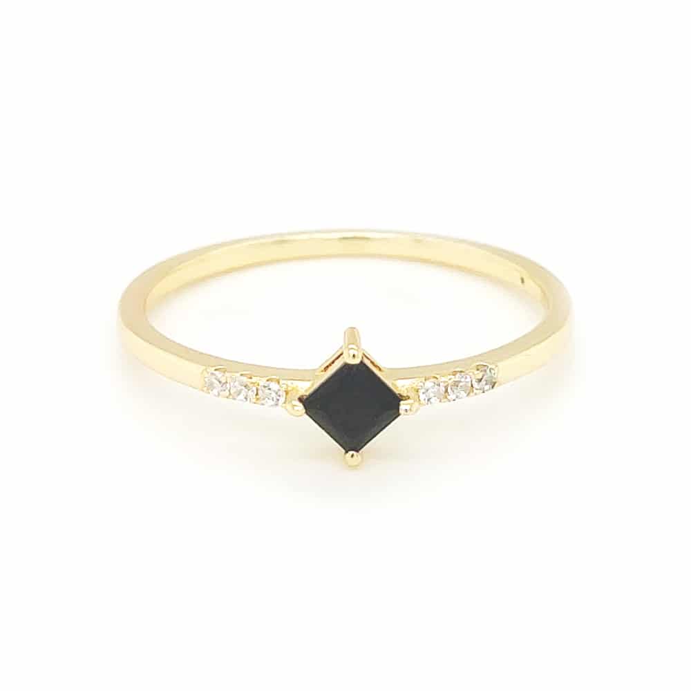 Yellow Gold Plated Silver Ring with Black CZ