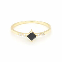 Yellow Gold Plated Silver Ring with Black CZ