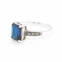 Sapphire Blue CZ Marcasite Silver Ring