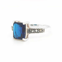 Sapphire Blue CZ Marcasite Silver Ring