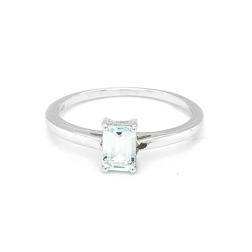 Blue Topaz Baguette Gemstone Silver Ring