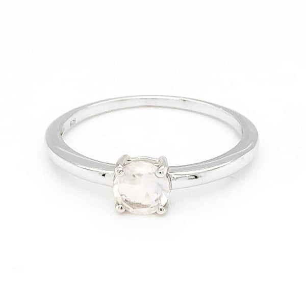 Rose Quartz Round Gemstone Silver Ring