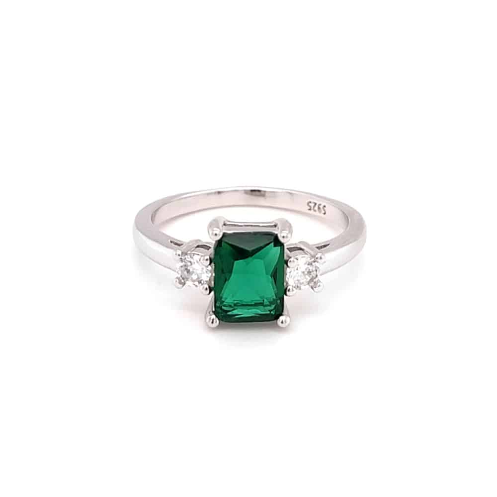 Emerald Green Coloured CZ Baguette Cut Ring