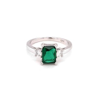 Emerald Green Coloured CZ Baguette Cut Ring