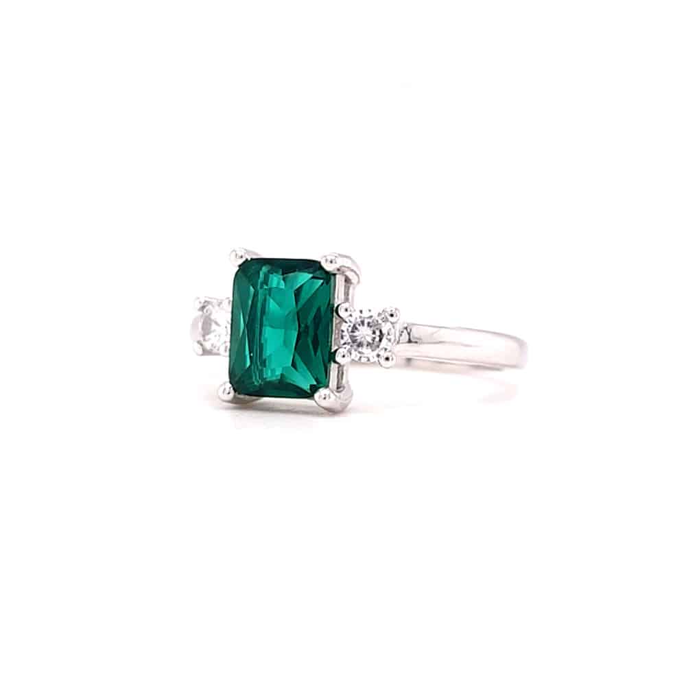 Emerald Green Coloured CZ Baguette Cut Ring
