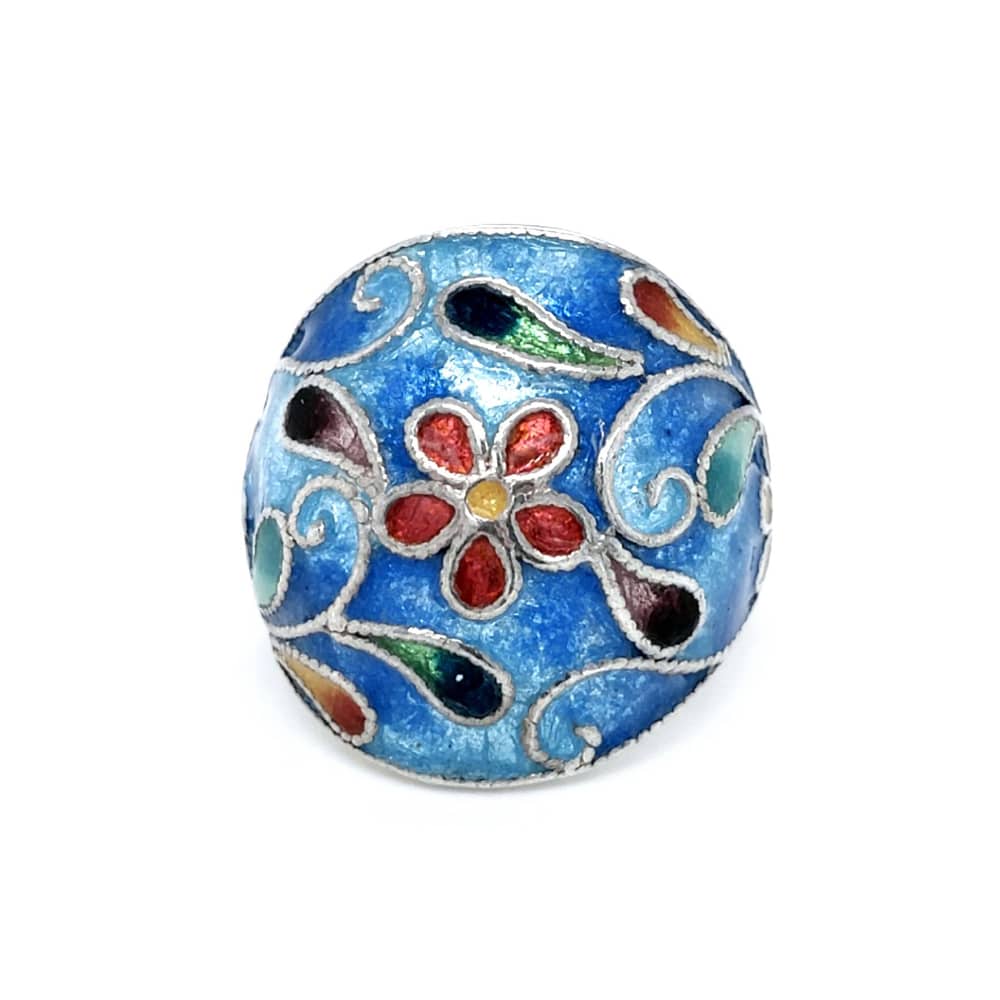Hand Crafted Enamel Dome Silver Ring Blue