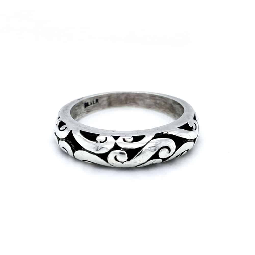 Hand Crafted Arabesque Carved Work Silver Ring
