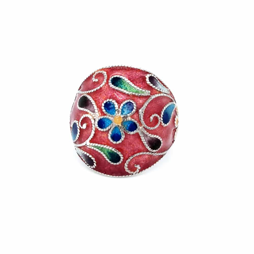 Hand Crafted Enamel Dome Silver Ring Red