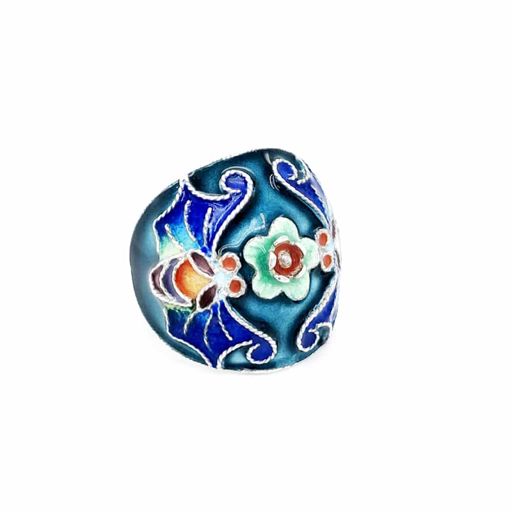 Hand Crafted Enamel Bat Silver Ring