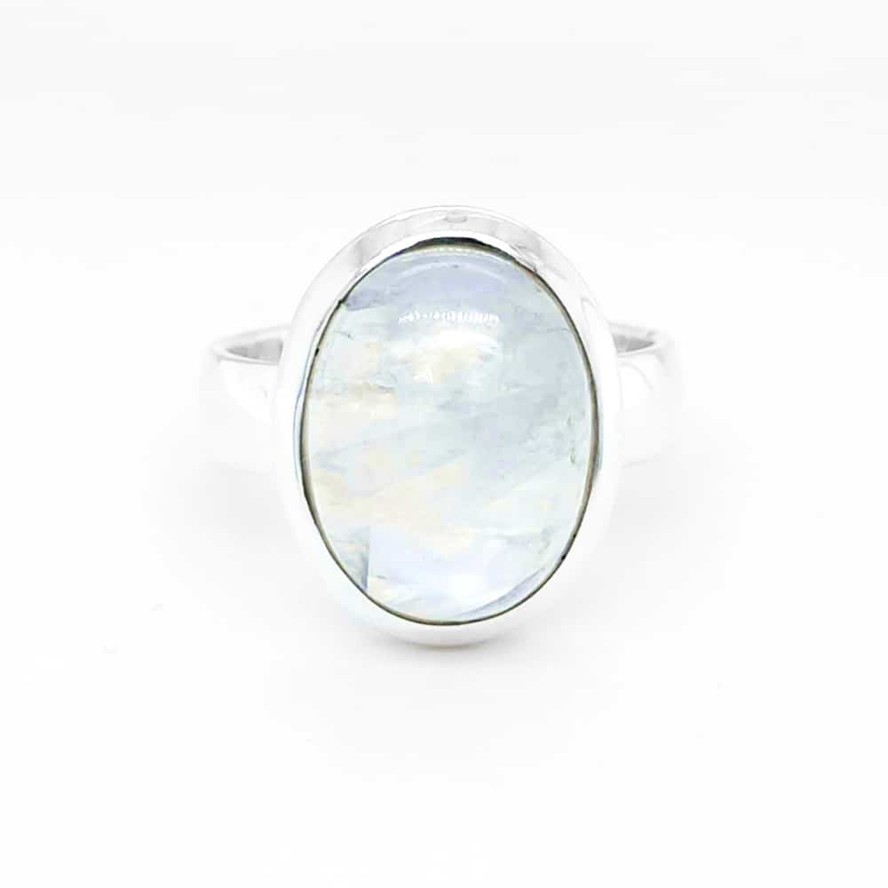 Moonstone Oval Cabochon Set Silver Ring