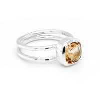 Citrine Gemstone Cushion Cut Silver Ring