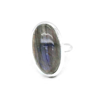 Labradorite Long Oval Shape Sterling Silver Ring