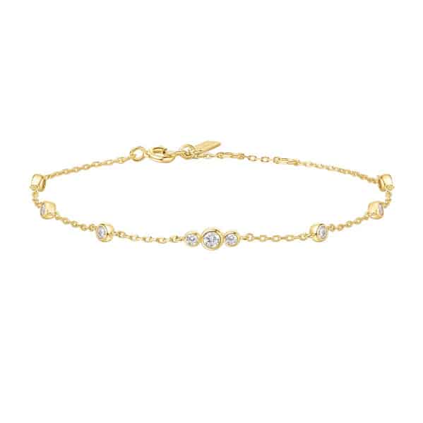 Gold Sparkling Bezel Cubic Zirconia Station Bracelet