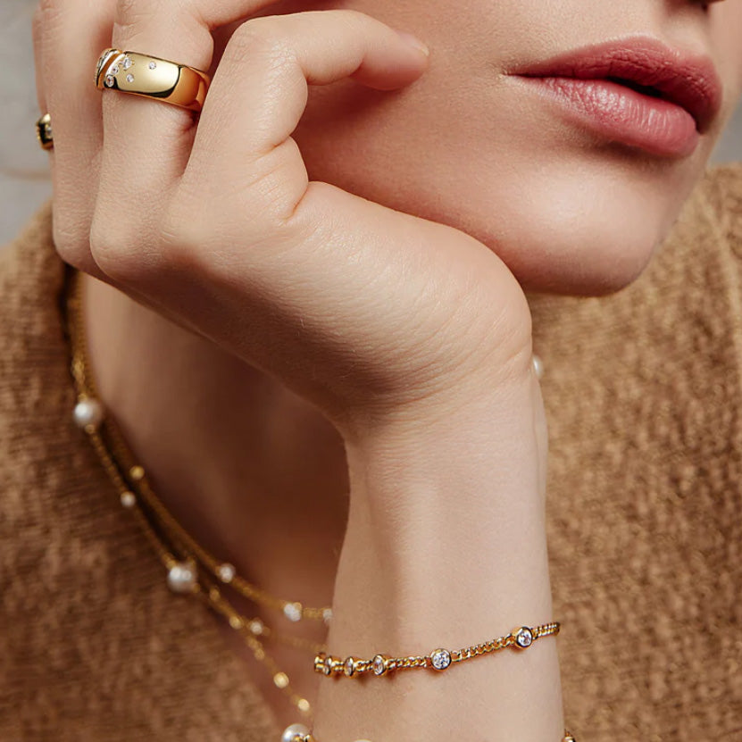 Gold Multi Station Round Stone Chain Bracelet