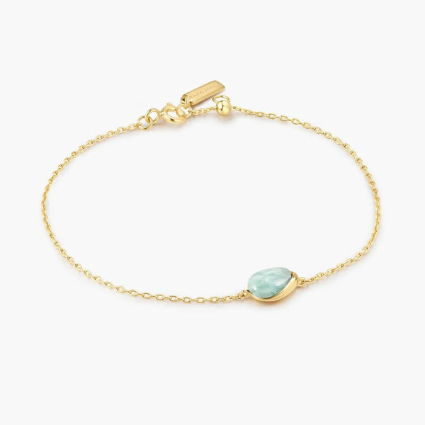 Gold Bezel Amazonite Organic Dome Pebble Bracelet
