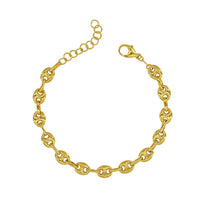 925 Italian Silver Hollow Marina Link Bracelet Gold