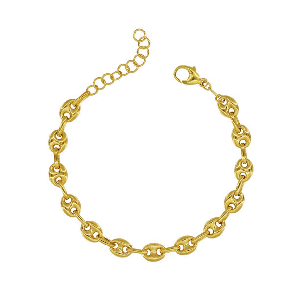 925 Italian Silver Hollow Marina Link Bracelet Gold