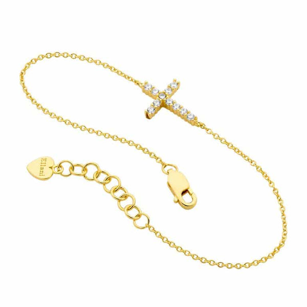 Sterling Silver Laid Cross Bracelet Yellow Gold