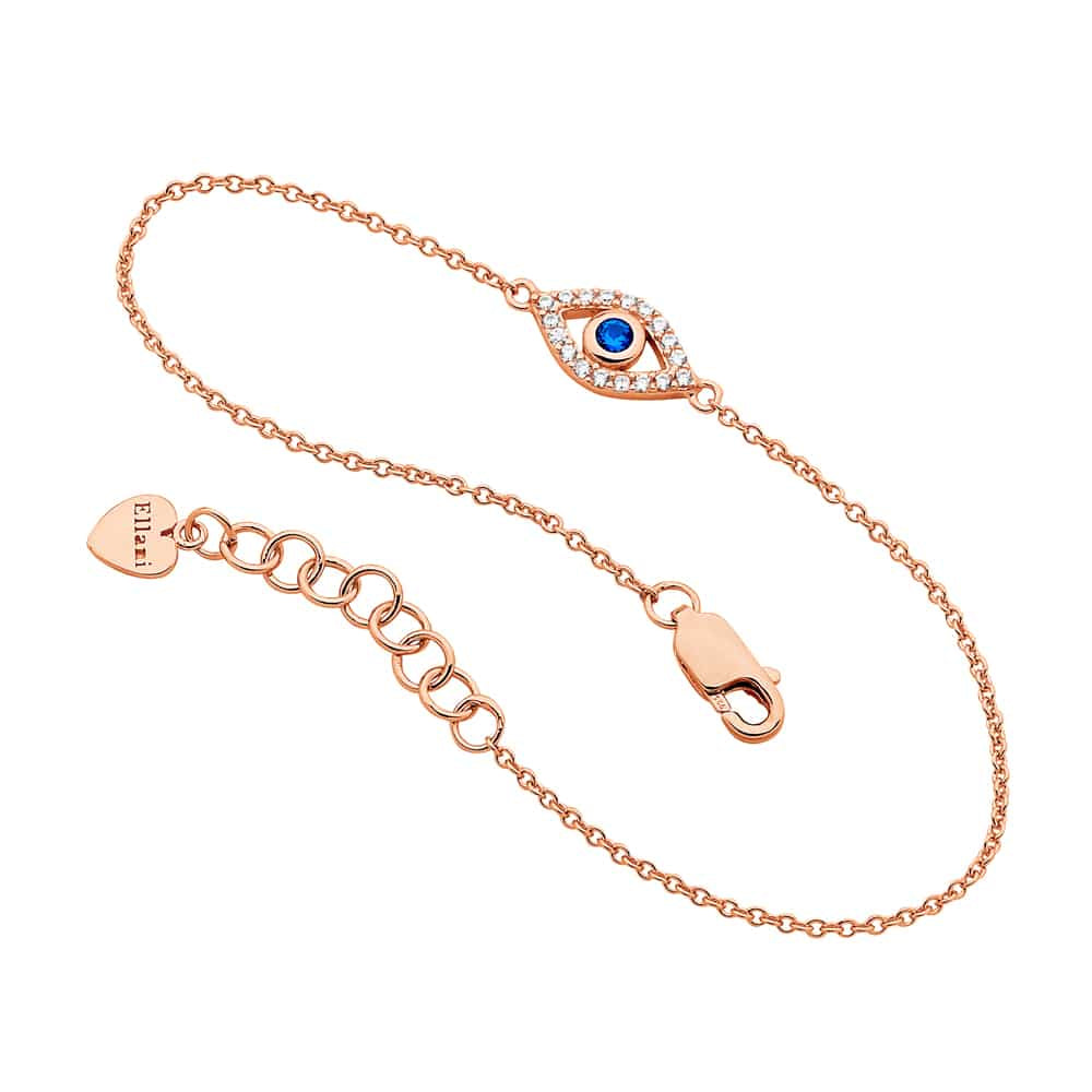Rose Gold Plated Sterling Silver CZ Bezel Set Evil Eye Bracelet