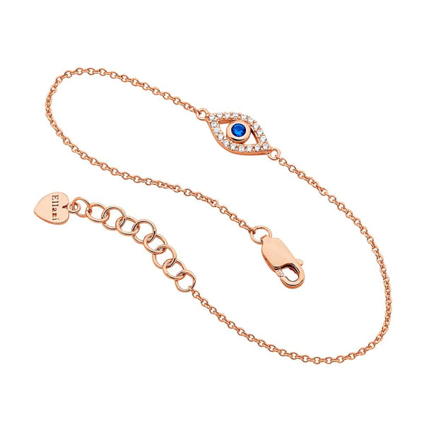 Rose Gold Plated Sterling Silver CZ Bezel Set Evil Eye Bracelet