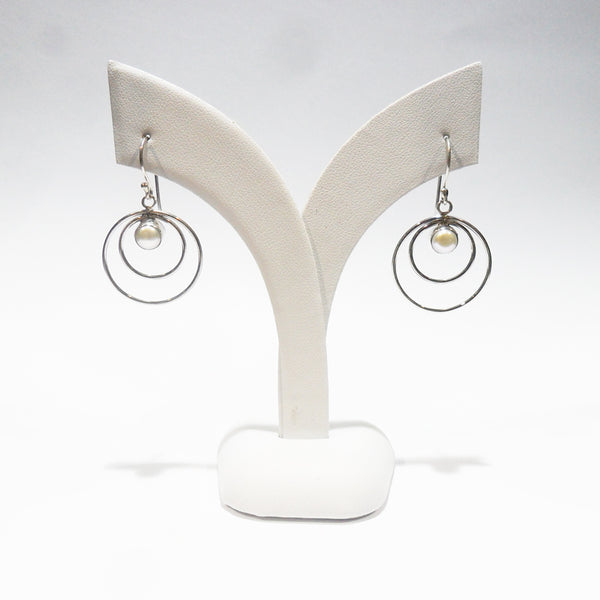 Sterling Silver & Fresh Water Pearl Circle Earrings