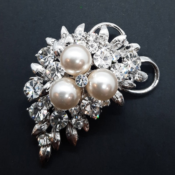 Faux Cream Pearl Crystal Brooch