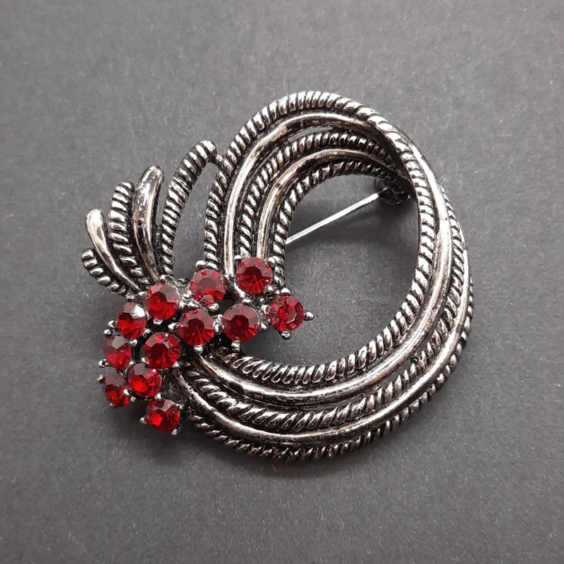 Red Crystal Gun Metal Colour Brooch