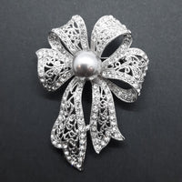 Lace Bow with Silver Faux Pearl Brooch