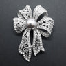 Lace Bow with Silver Faux Pearl Brooch