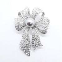 Lace Bow with Silver Faux Pearl Brooch