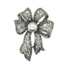 Lace Bow with Silver Faux Pearl Brooch Black