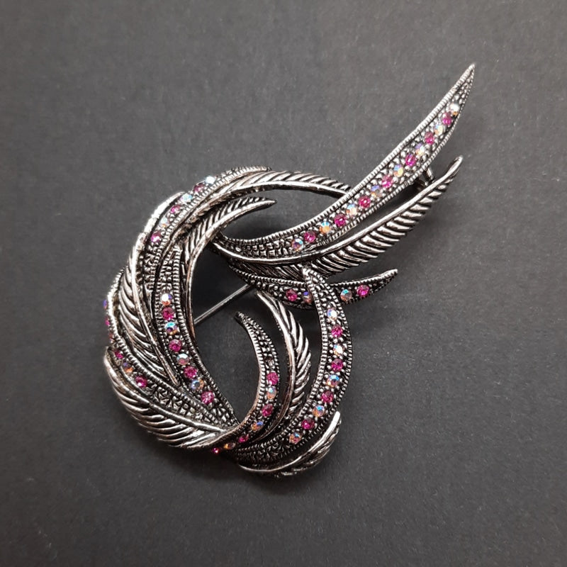 Feather Crystal Brooch Purple