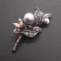 Faux Silver Pearl Brooch Purple