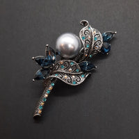 Faux Silver Pearl Brooch Sapphire
